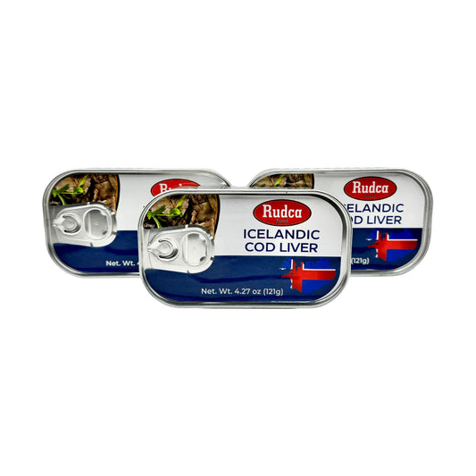 Rudca Food Icelandic Cod Liver - Wild-Caught in Own Oil - 4.27 oz (121g) (Pack of 3)