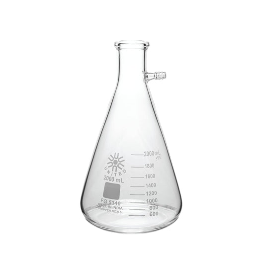 United Scientific™ FG5340-2000 Laboratory Grade Borosilicate Glass Heavy Wall Filtering Flask, Bolt Neck with Tubulation, 2000mL (2L) Capacity