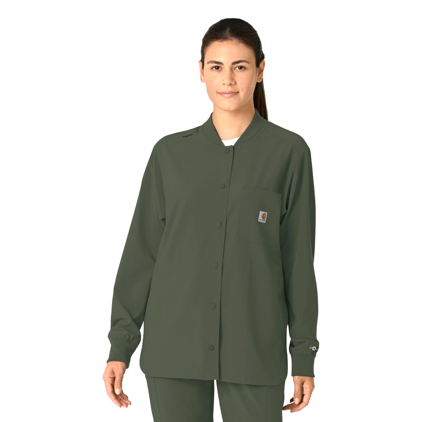 Carhartt Force Cross-Flex Scrubs for Women, Shirt Jacket - Olive, L