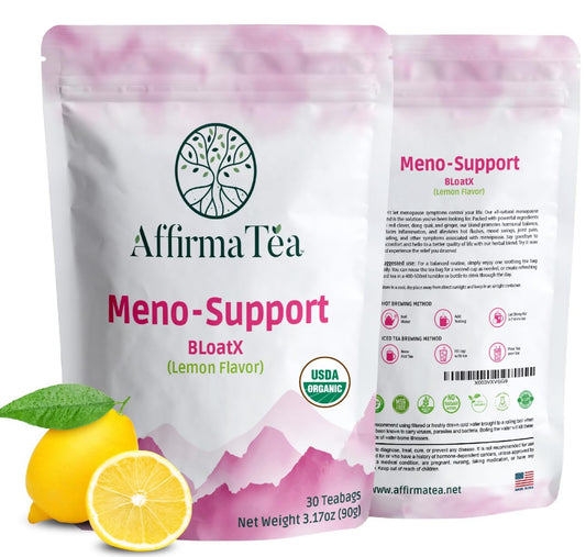 Meno-Support BloatX Organic Menopause Relief: Balances & Supports Hot Flashes, Hormones, Moods Swings, Night Sweats, & Bloating with Black Cohosh, Red Clover & Dong Quai. Natural Fresh Lemon Flavor.