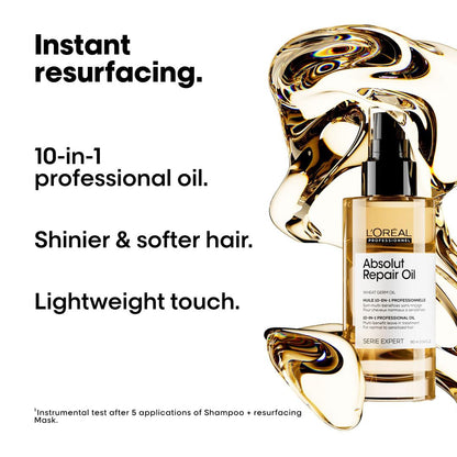 L'Oreal Professionnel Paris Absolut Repair 10-in-1 Oil - Nourishing Multi-Benefit Hair Oil For Dry & Damaged Hair, Repairs Damage Repair & Provides Shine