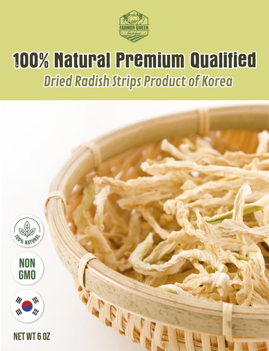 Dried Radish Strips 무말랭이 Korean Sun-Dried Daikon, Naturally Sweet & Chewy Texture, No Additives, Ideal for Kimchi, Stir-Fry & Side Dish, 6 oz / 170 g