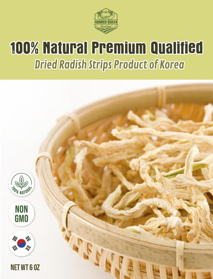 Dried Radish Strips 무말랭이 Korean Sun-Dried Daikon, Naturally Sweet & Chewy Texture, No Additives, Ideal for Kimchi, Stir-Fry & Side Dish, 6 oz / 170 g