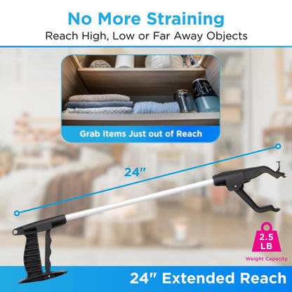 NOVA Reacher Grabber Tool for Seniors – 24” Lightweight Pick Up Stick with Rotating Claw, Magnetic Tip & Hook, Easy-Grip Handle, Daily Living Aid for Limited Mobility, 2-Pack