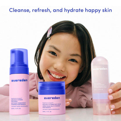 Evereden Kids Multi-Vitamin Hydrating Face Mist, Face Wash, & Kids Face Cream Set: Clean, Vegan, and Multivitamin-Rich Kids Skin Care Set for 6 & up - Moisturize & Refresh
