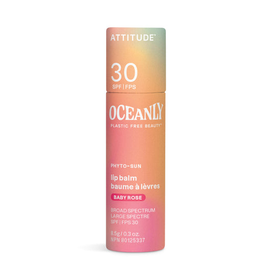 ATTITUDE Oceanly Tinted Lip Balm with SPF 30, EWG Verified, Plastic-Free, Broad Spectrum UVA/UVB Protection with Zinc Oxide, Vegan, Unscented, Baby Rose, 0.3 Ounce