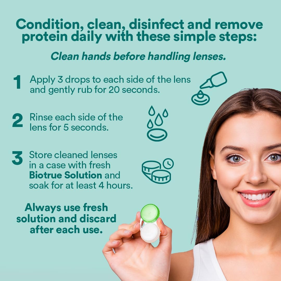 Biotrue Contact Solution, Multi-Purpose Solution with Lens Case, Cleans, Conditions, Hydrates, Disinfects, Removes Protein, Dirt & Debris, Contact Lens Cleaner & Storage, 10 Fl Oz (Pack of 2)