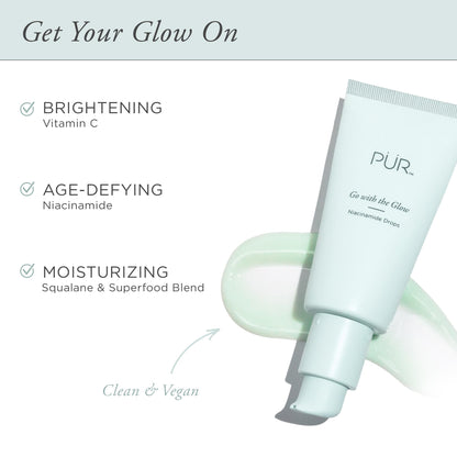 PÜR Go with the Glow Niacinamide Drops, Improves Skin Hydration, Reduces Redness, Vitamin C, Cruelty, Paraben & Gluten Free, 1 oz.
