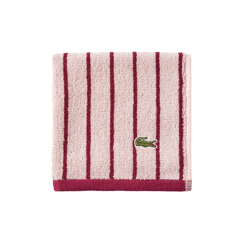 Lacoste Centre Mark Towel — 100% Soft Cotton Jacquard Stripe Design, Lightweight, Absorbent & Durable, Quick Drying, Pink, 13"x13" Wash Cloth