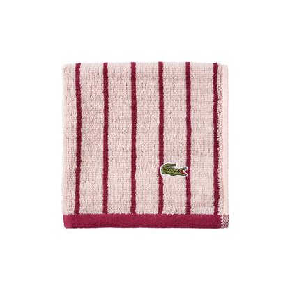 Lacoste Centre Mark Towel — 100% Soft Cotton Jacquard Stripe Design, Lightweight, Absorbent & Durable, Quick Drying, Pink, 13"x13" Wash Cloth