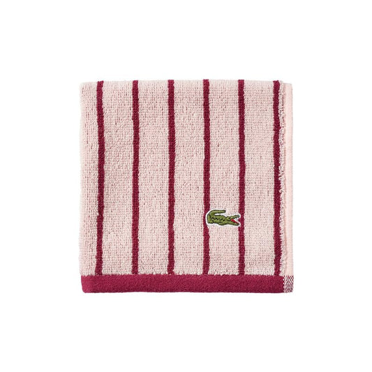 Lacoste Centre Mark Towel — 100% Soft Cotton Jacquard Stripe Design, Lightweight, Absorbent & Durable, Quick Drying, Pink, 13"x13" Wash Cloth