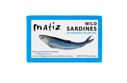 Matiz Sardines in Olive Oil, 4.2 Ounce Can (Pack of 5) Spanish Gourmet Wild Caught Natural Fish for Tapas, Snacks, or Meals, Protein Rich, Sealed Freshness