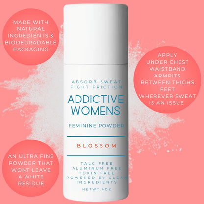 Addictive Womens Feminine Powder | Absorb Sweat | Fight Friction and Chaffing | Prevents Odor | Made from Natural Ingredients | Made in the USA (Blossom)
