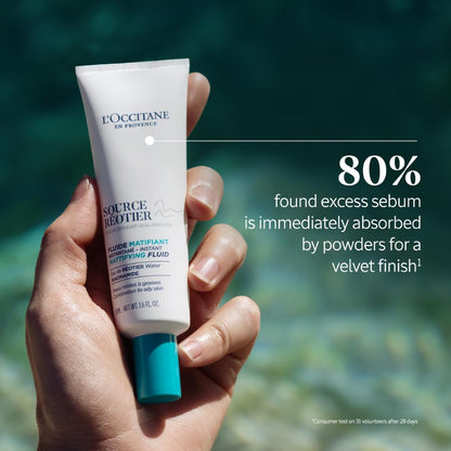 L'OCCITANE Source Reotier Mattifying Fluid: With Hyaluronic Acid & Niacinamide, Velvety Matte Finish, For Combination to Oily Skin, 1.6 Fl. Oz
