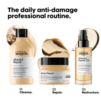 L'Oreal Professionnel Paris Absolut Repair 10-in-1 Oil - Nourishing Multi-Benefit Hair Oil For Dry & Damaged Hair, Repairs Damage Repair & Provides Shine