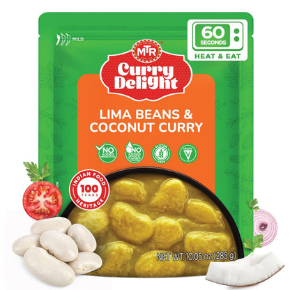 MTR Curry Delight - Authentic Indian Ready-to-Eat Lima Beans & Coconut Curry - Gluten-Free, No Added Preservatives or Artificial Additives - Delicious 100% Veg Indian Meal - Serves 2-285g - Pack of 6