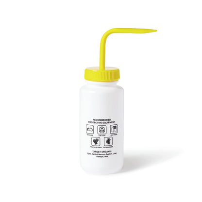 United Scientific™ UniSafe™ Laboratory Grade Wide Mouth LDPE Vented Chemical Wash Bottle, Sodium Hypochlorite, 500mL (16oz), 4-Color, Pack of 6