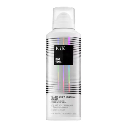 IGK BIG TIME Volume & Thickening Mousse | Flexible Hold Volumizing Styling Foam for Fine, Flat or Curly Hair | Lightweight Body, Frizz Control & Heat Protection | Vegan + Cruelty Free | 6.2 Oz