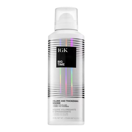 IGK BIG TIME Volume & Thickening Mousse | Flexible Hold Volumizing Styling Foam for Fine, Flat or Curly Hair | Lightweight Body, Frizz Control & Heat Protection | Vegan + Cruelty Free | 6.2 Oz
