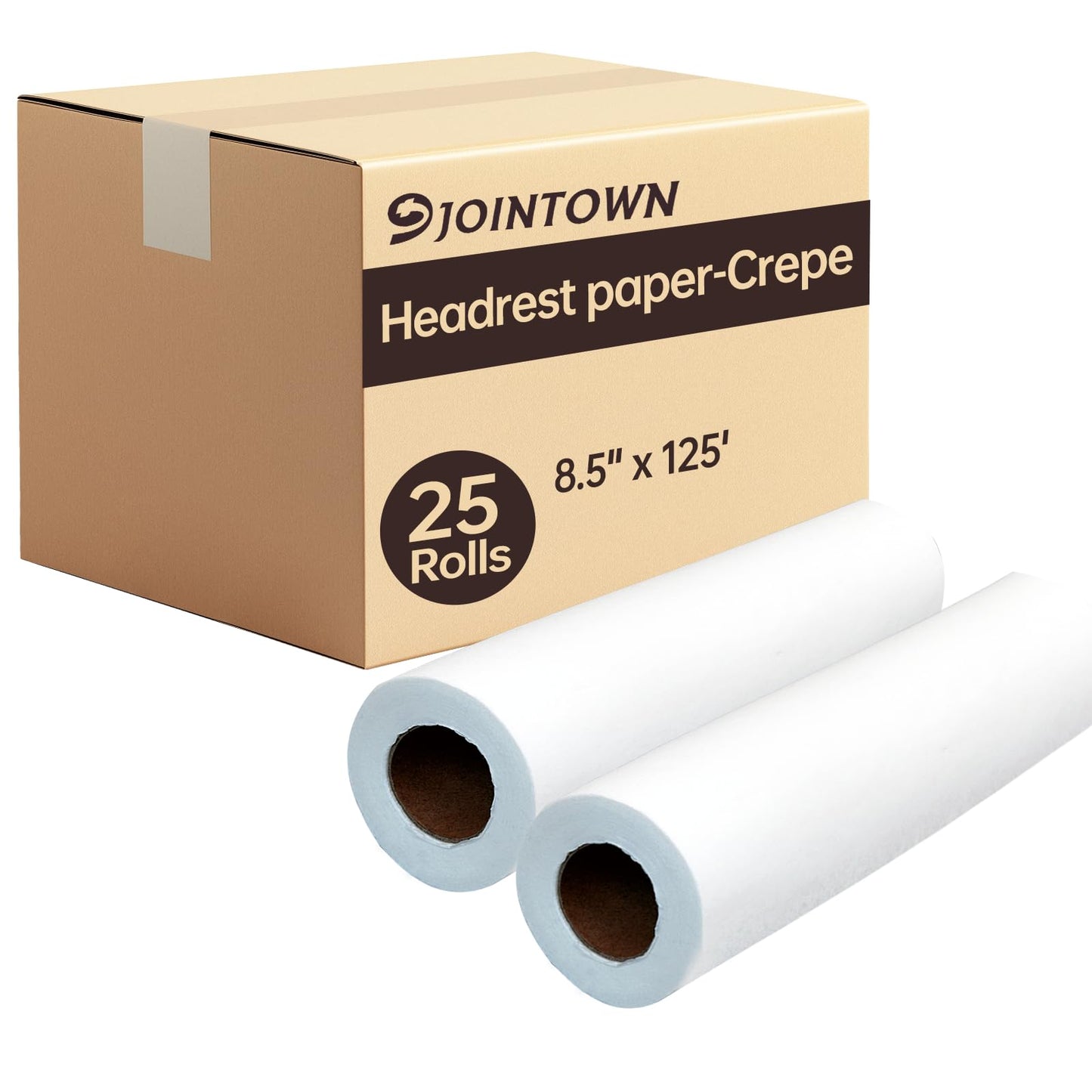 Jointown Headrest Paper Rolls, 8.5" x 125' -25 Pack -Crepe Absorbent Disposable Face Cradle Surface Paper Spool for Medical, Exam and Chiropractic Tables