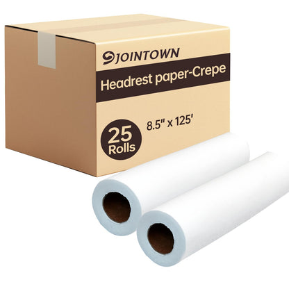 Jointown Headrest Paper Rolls, 8.5" x 125' -25 Pack -Crepe Absorbent Disposable Face Cradle Surface Paper Spool for Medical, Exam and Chiropractic Tables