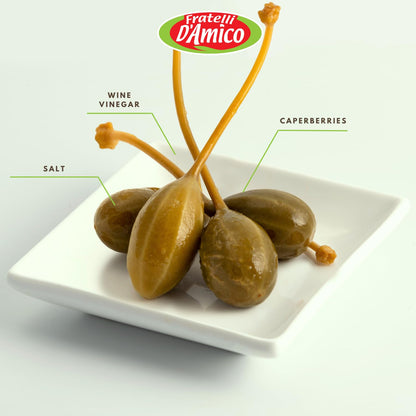 FRATELLI D'AMICO - Caperberries, Premium Qulaity, First Selection, Pickled, Capers, Family Size, 19oz (540g), NON-GMO