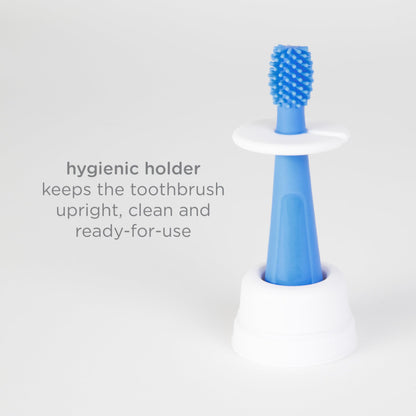 Ubbi Grow with Me Toothbrush Training Set for Babies and Toddlers, Includes Silicone Finger Brush, 360° and Soft Bristled Toothbrush, Polaris Blue