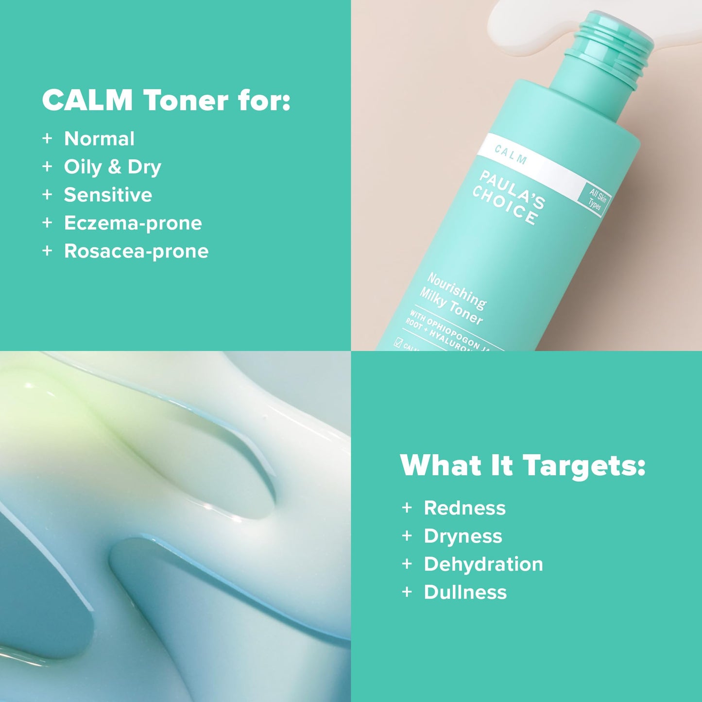 Paula’s Choice Calm Nourishing Milky Toner for Sensitive Skin, Calms + Soothes Redness, Suitable for Rosacea-Prone & Eczema-Prone Skin, Fragrance-Free, 4 Fl Oz.