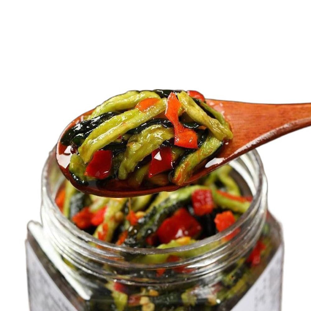 GCYYSIQS Chinese Pickled Vegetables,Homemade Pickles,Crispy Ccucumber Shreds,Breakfast Side Dishes,Ready to Eat Spicy Snack,Chili Sauce黄瓜皮(560g,2cans)