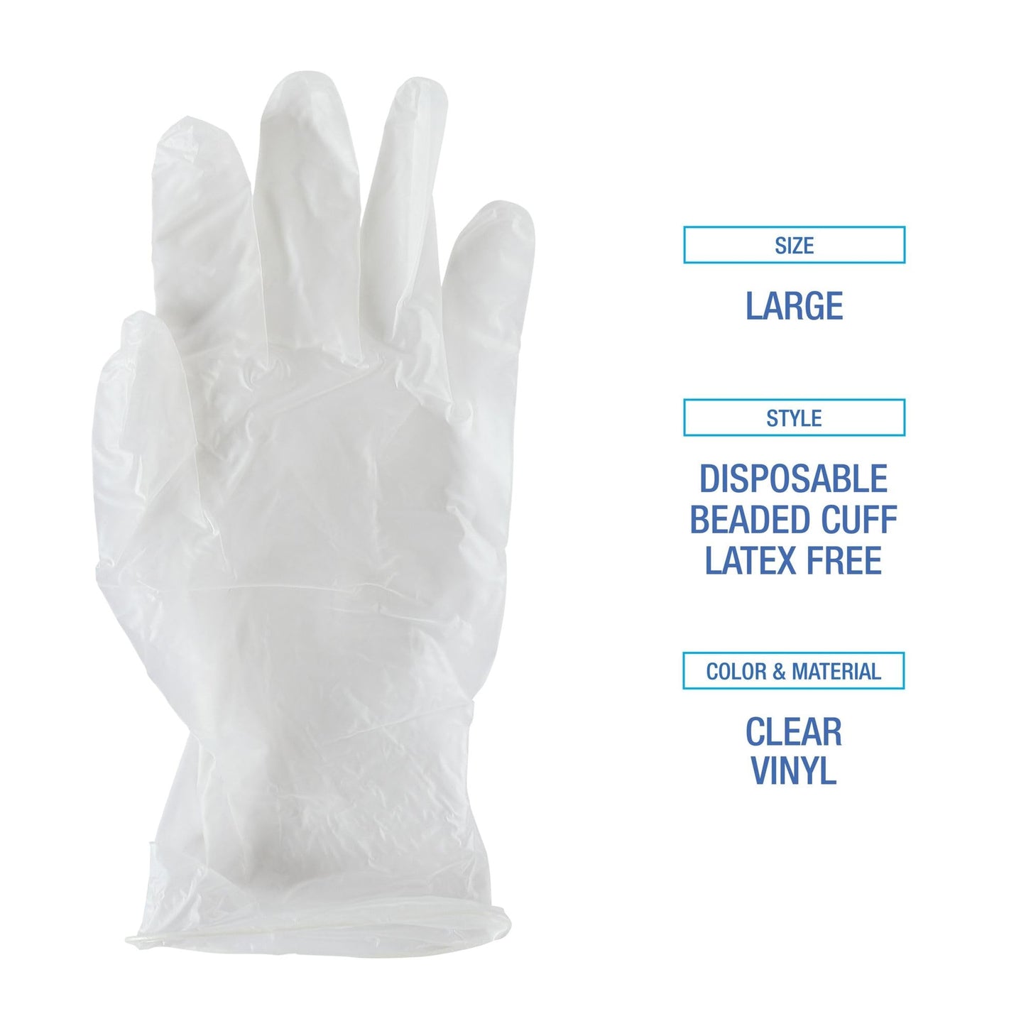 Boardwalk General Purpose Vinyl Gloves, Powder/Latex-Free, 2.6 mil, Large, Clear, 100/Box, 10 Boxes/Carton