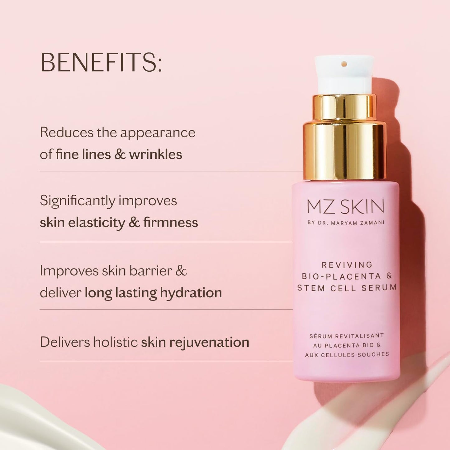 MZ Skin Reviving Bio-Placenta & Stem Cell Serum - Night Treatment for Powerful Rejuvenation, With Peptides, Squalane & Hyaluronic Acid, Perfect For Anti-Aging, Wrinkles & Fine Lines