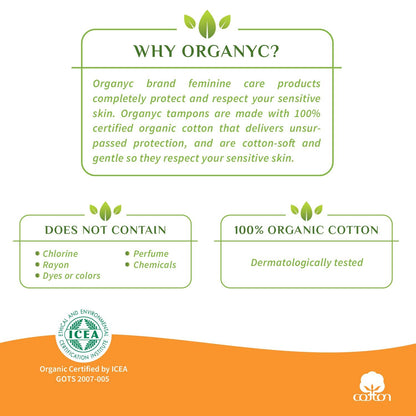 Organyc 100% Certified Organic Cotton Tampons, No Applicator, Free from Chlorine, Perfumes, Rayon, and Chemicals, Super + Super Plus, (32 Count)