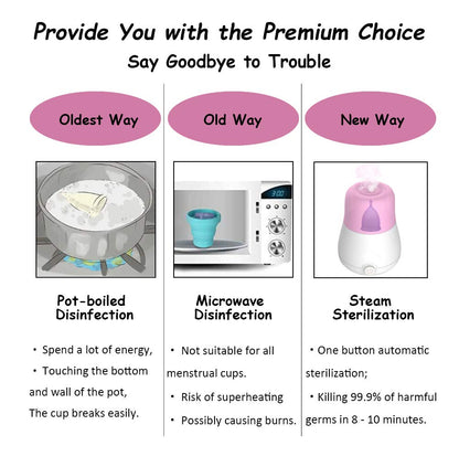 ROSA RUGOSA Menstrual Cups + Steamer Bundle - All You Need to Start Your Menstrual Cup Journey! - Feminine Hygiene - Leak-Free - up to 99.9%