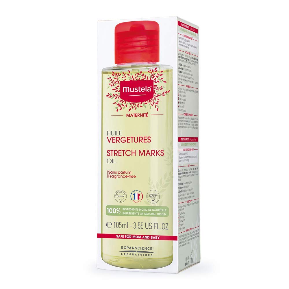 Mustela Maternity Stretch Marks Oil - with Natural Avocado, Maracuja & Sunflower Oil - EWG Verified, Vegan & Fragrance Free - 3.55 fl. oz.