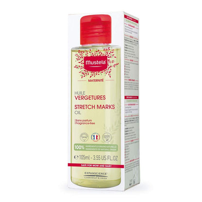 Mustela Maternity Stretch Marks Oil - with Natural Avocado, Maracuja & Sunflower Oil - EWG Verified, Vegan & Fragrance Free - 3.55 fl. oz.