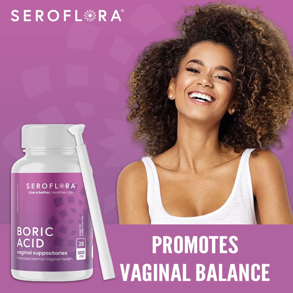 Seroflora Boric Acid Vaginal Suppositories 600mg – 30 Count with 7 Applicators for Odor Control & pH Balance Feminine Hygiene Support, Natural Intimate Care, Made in USA