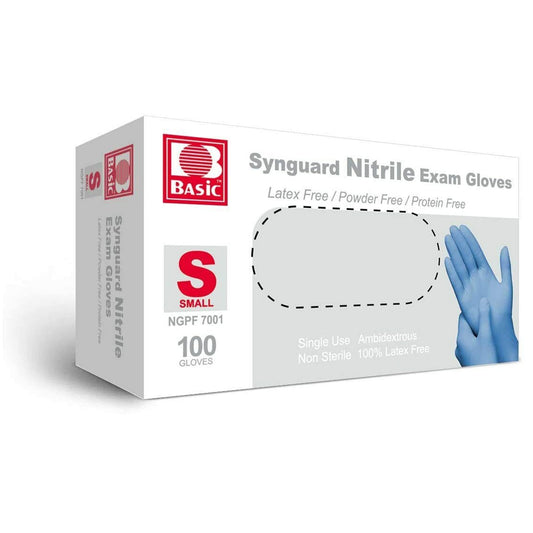 Basic Medical Nitrile Exam Gloves (Small) 1 Boxes 100 Gloves,Blue,NGPF-7001