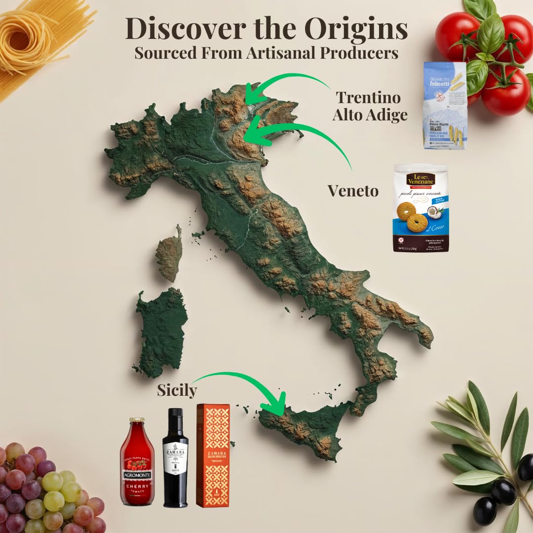 Brava Guilia Gluten Free Dinner Gift Box and Dessert Kit With Organic Pasta, Olive Oil, Tomato Sauce and Cookies all made in Italy