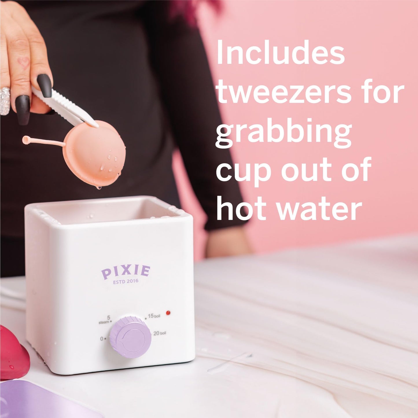 Pixie Menstrual Cup & Disc Boiler Sterilizer - Easily Clean Your Period Cup in Boiling Water! Kills 99.9% of Germs with Cleaner Solution for Feminine Care - FSA Eligible and HSA Eligible