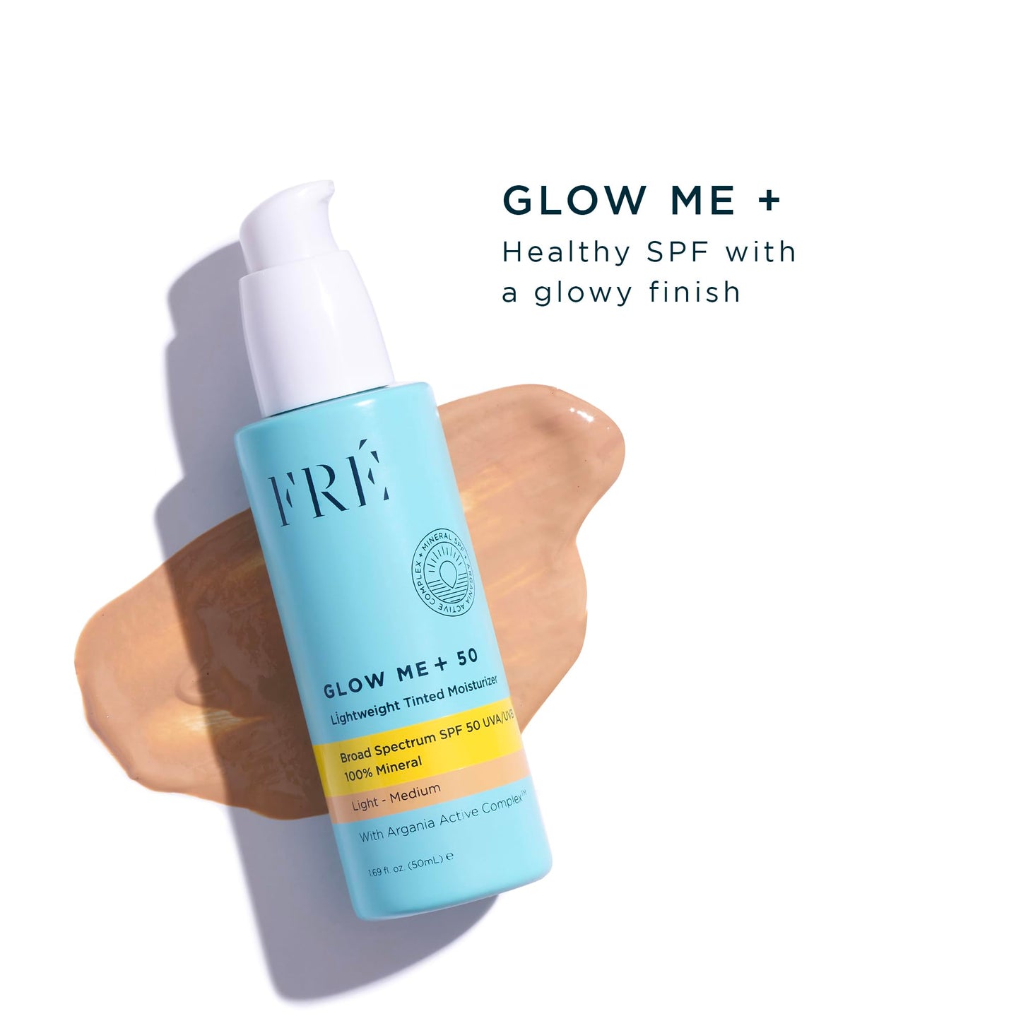FRÉ Glow Me Tinted SPF 50 Facial Moisturizer (Light - Medium) – 3-in-1 tinted mineral SPF 50 moisturizer, Made with 100% non-nano zinc oxide