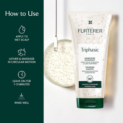 Rene Furterer TRIPHASIC Thickening Shampoo – For Thinning Hair – Improves hair density & strength – Scalp Nutrition – Rosemary Oil - For Men & Women - Color Safe