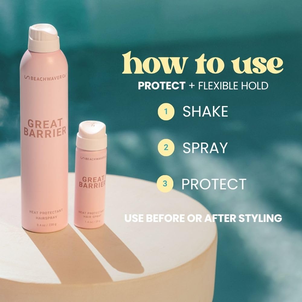 The Beachwaver Co. Haircare Great Barrier Heat Protectant Hair Spray - Multi-Purpose Treatment for Heat Protection Before Styling for Flexible Hold & No Frizz