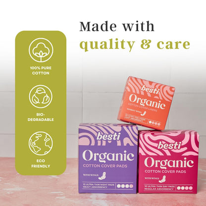 Besti 100% Organic Cotton Liners | Ultra Thin, Quick Absorbency (20 Count)