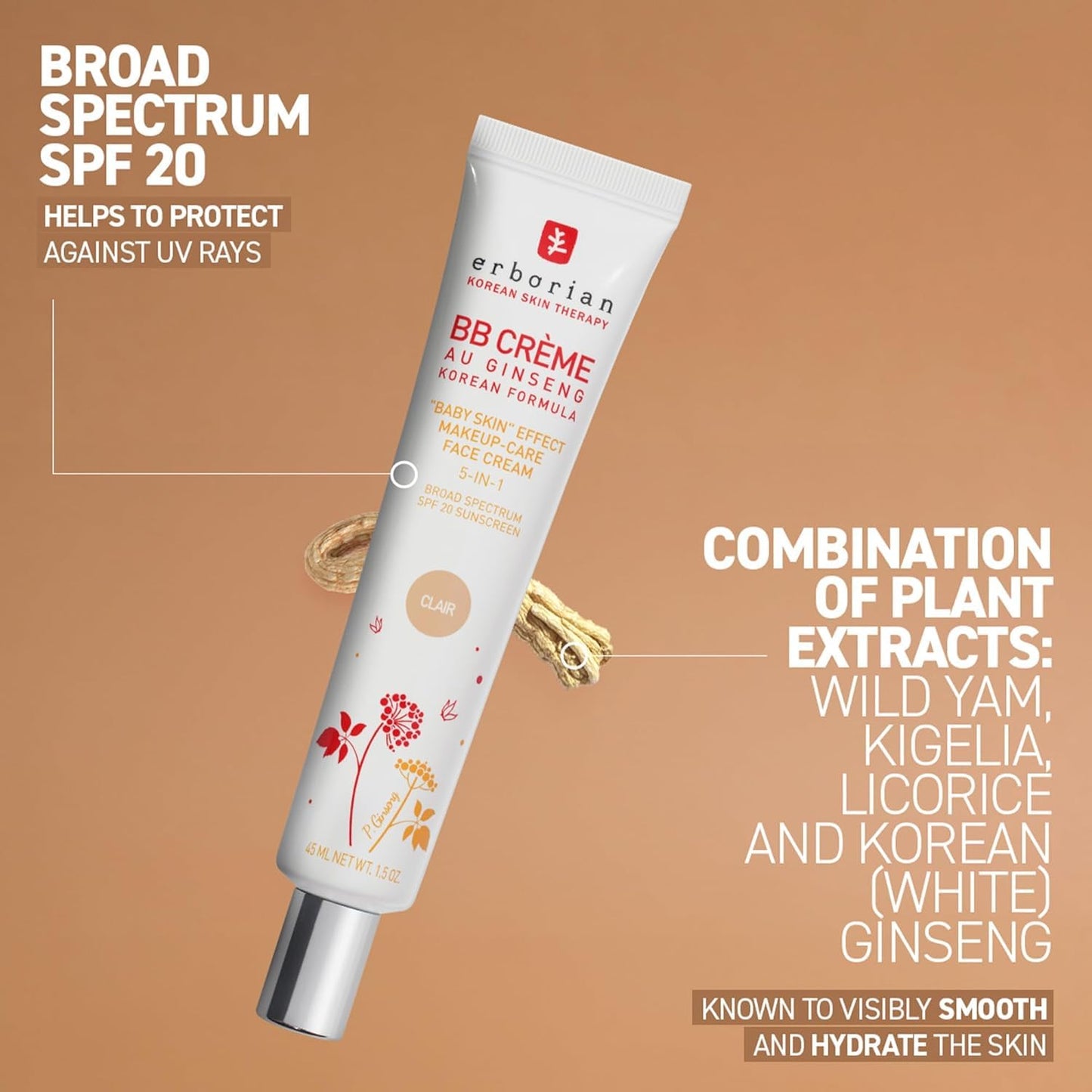 Erborian BB Cream Matte Beauty Balm SPF 20, Tone-Evening Korean Skincare Makeup Hybrid, Moisturizes & Conceals, Buildable Coverage, Natural Finish