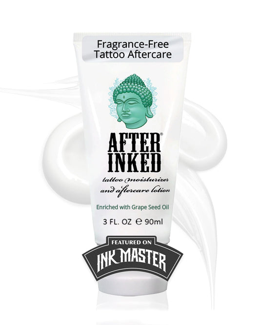 After Inked Tattoo Aftercare Lotion Moisturizing Balm for Inked Skin, Featured on Ink Master, Hydrating Skin Nourishment Cream with Grape Seed Oil, Gentle Daily Tattoo Maintenance, 3oz Tube, 1 Pack