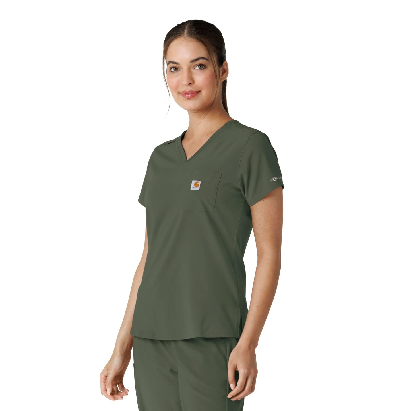 Carhartt Scrubs for Women Force Cross-Flex Tuck-in V-Neck Tops with 1 Pocket Olive