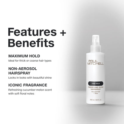 Paul Mitchell Freeze and Shine Super Hairspray, Maximum Hold, Shiny Finish Hairspray, For Coarse Hair