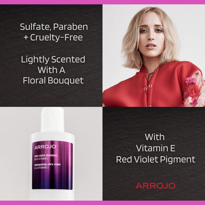 ARROJO Ultra Violet Purple Shampoo (8.5 oz) Hair Shampoo for Color Treated Hair to Eliminate Brassy & Yellow Tones Purple Shampoo for Blonde Hair w/ Vitamin E Paraben and Sulfate Free Shampoo