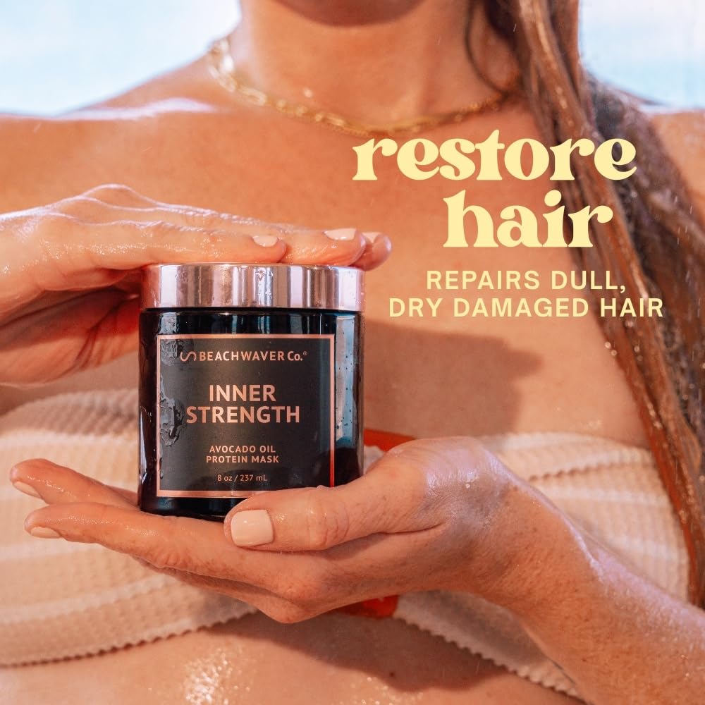 The Beachwaver Co. Inner Strength Hair Mask - Full Size (8 Oz) | Strengthening Vegan Hair Treatment Infused with Avocado Oil & Silk Amino Acids | Eliminates Frizz & Helps Repair Split Ends