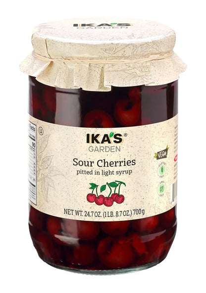 Ika’s Garden Pitted Sour Cherries in Light Syrup – 24.7 oz Jar – Vegan, Gluten-Free, Non-GMO – Product of Bulgaria